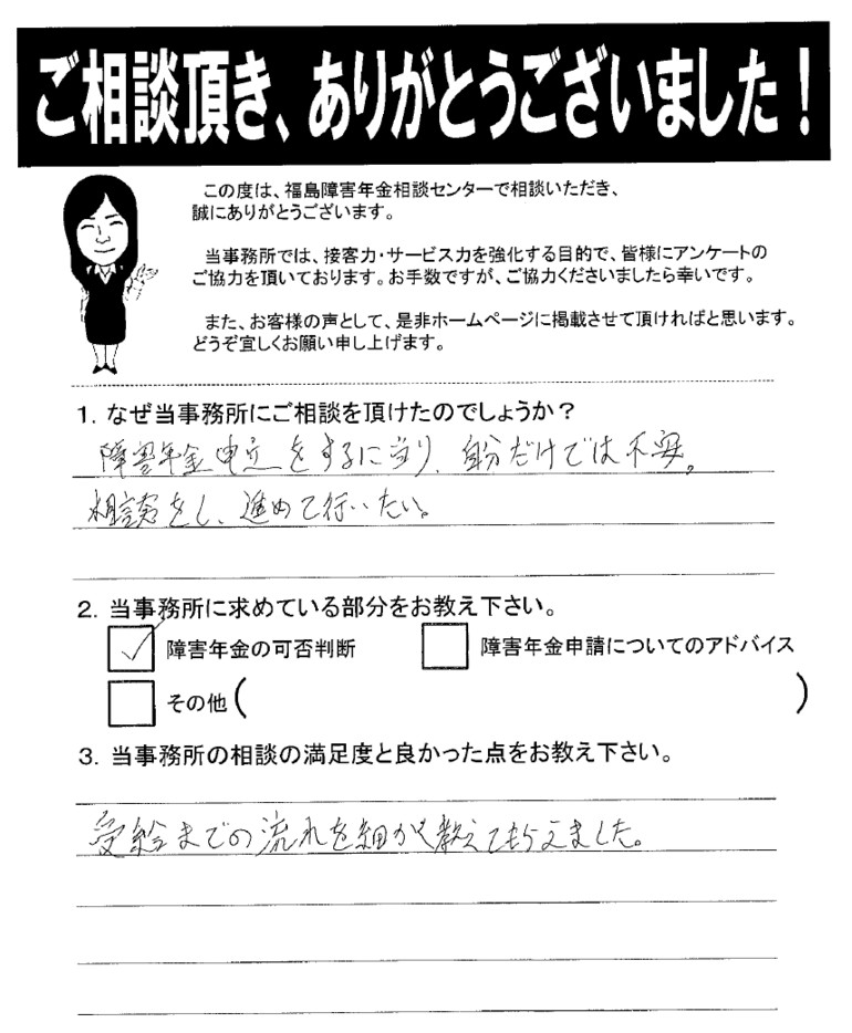 【2019年8月31日】受給までの流れを細かく教えてもらえました。（郡山市）