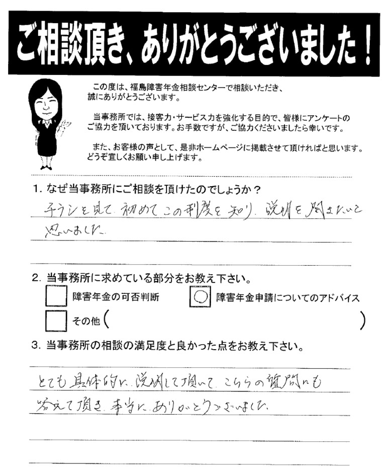 【2020年3月23日】とても具体的に説明して頂いて、こちらの質問にも答えて頂きました。（男性・いわき市）